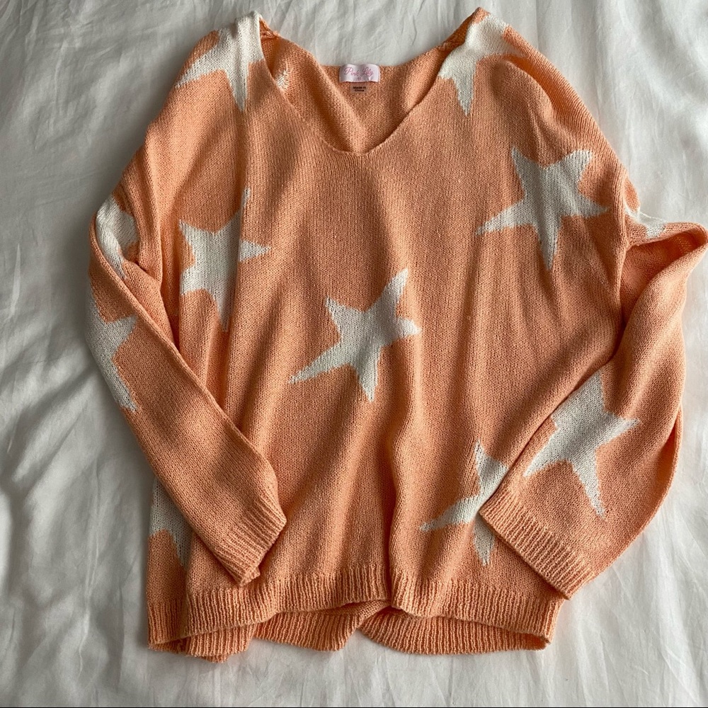Pink Lily Peach w White Star Sweater